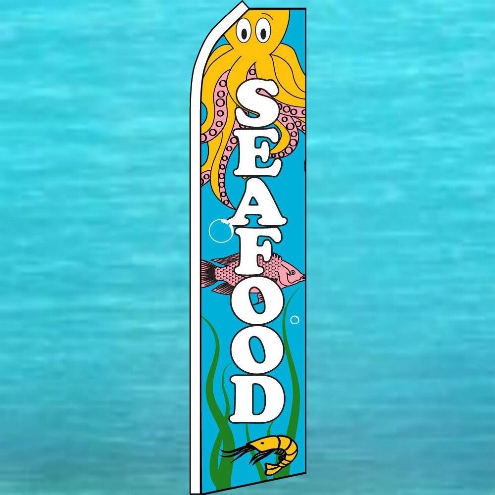 SEAFOOD FLUTTER FLAG Sea Food Tall Feather Swooper Banner Advertising Super Sign