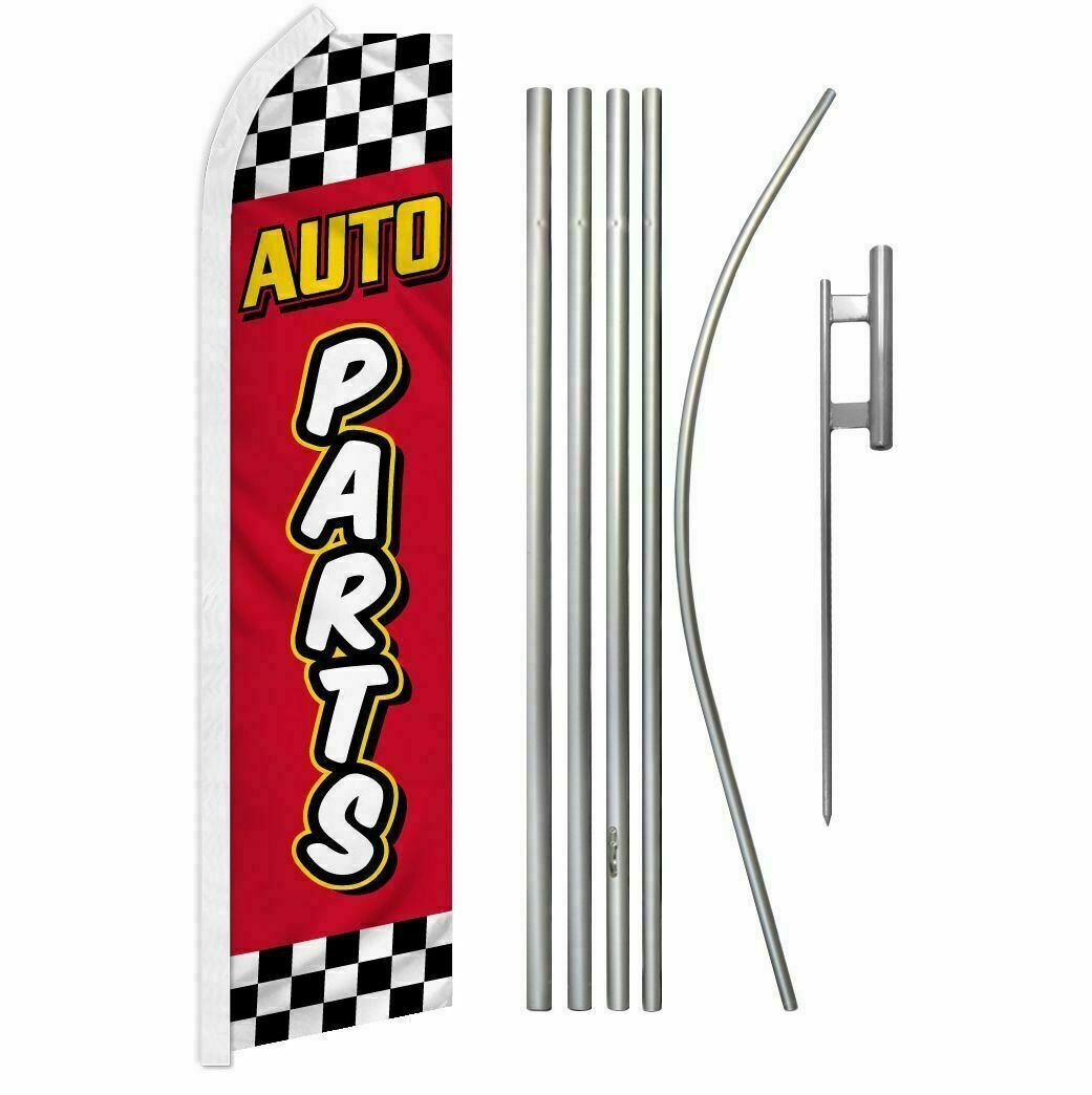 “AUTO PARTS” Advertising Super Flag & Pole Kit red/ylw ckrd car fix part repair