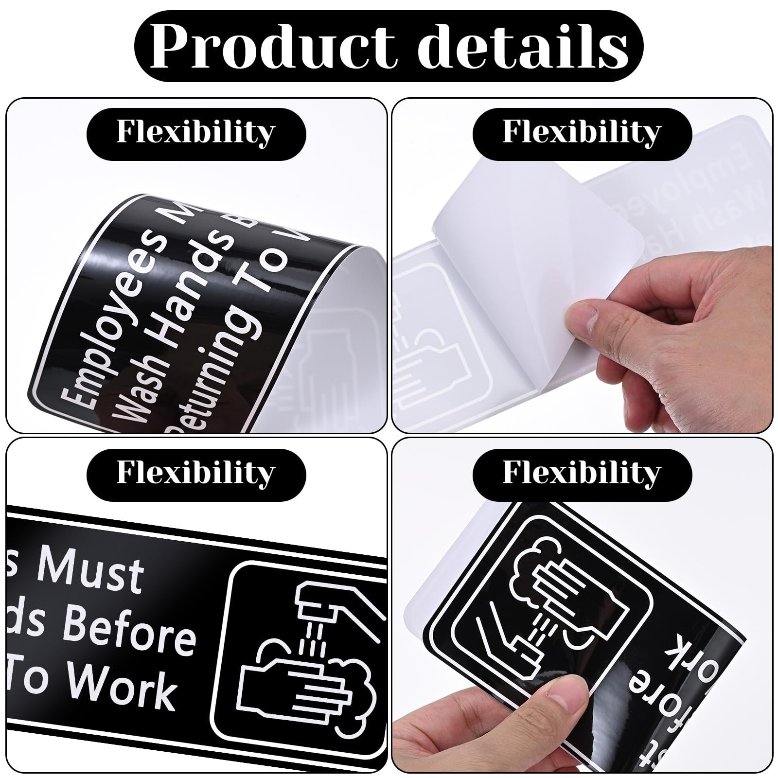 5PCS Employees Must Wash Hands Sign, 9×3 Inch Self-Adhesive Vinyl Restroom Si…