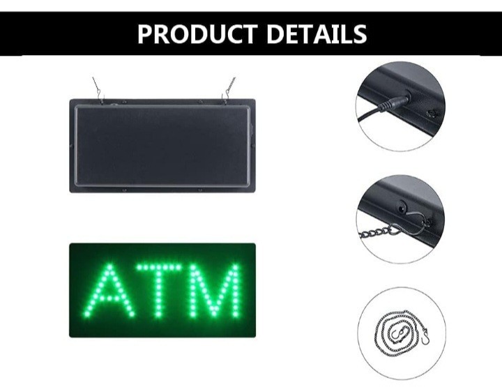 LED ATM Sign LED Advertising Sign for Store Window Decor. (Green, 12″ x 6″)