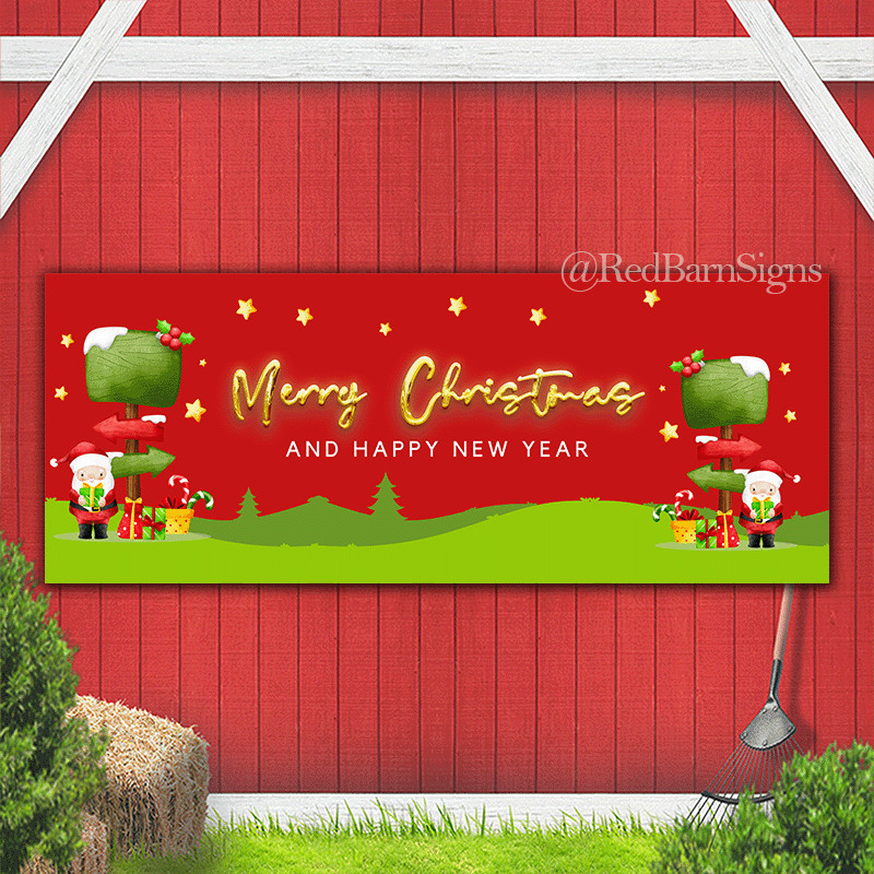 Merry Christmas and happy new year with Christmas elements red banner
