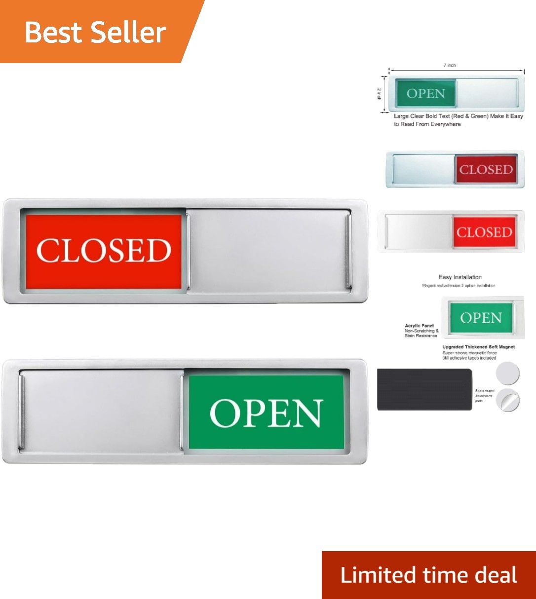 Eye-Catching Sliding Acrylic Sign for Business Doors: 2×7 Inches, Magnetic Mount