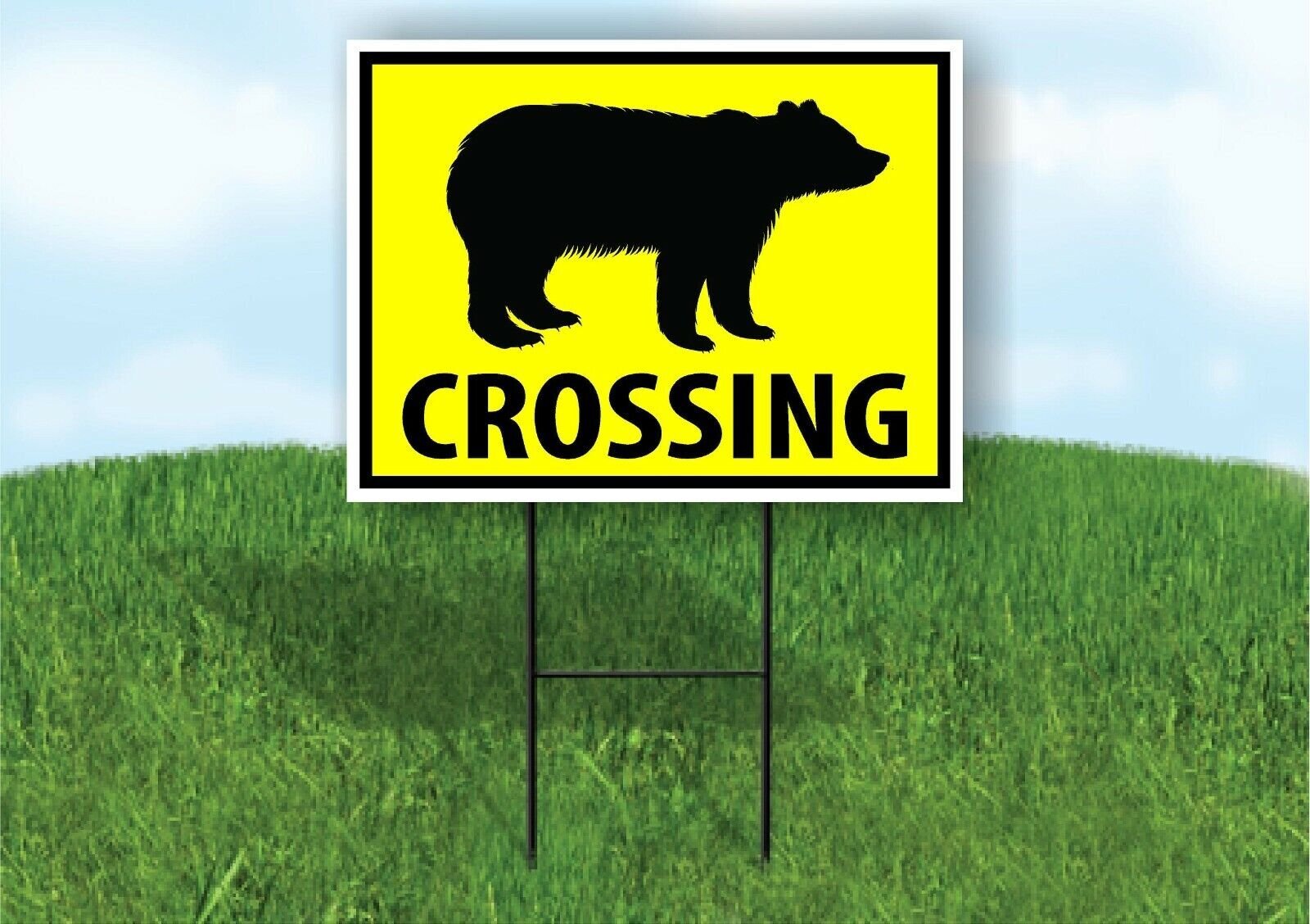 BEAR CROSSING XING YELLOW Plastic Yard Sign ROAD SIGN with Stand