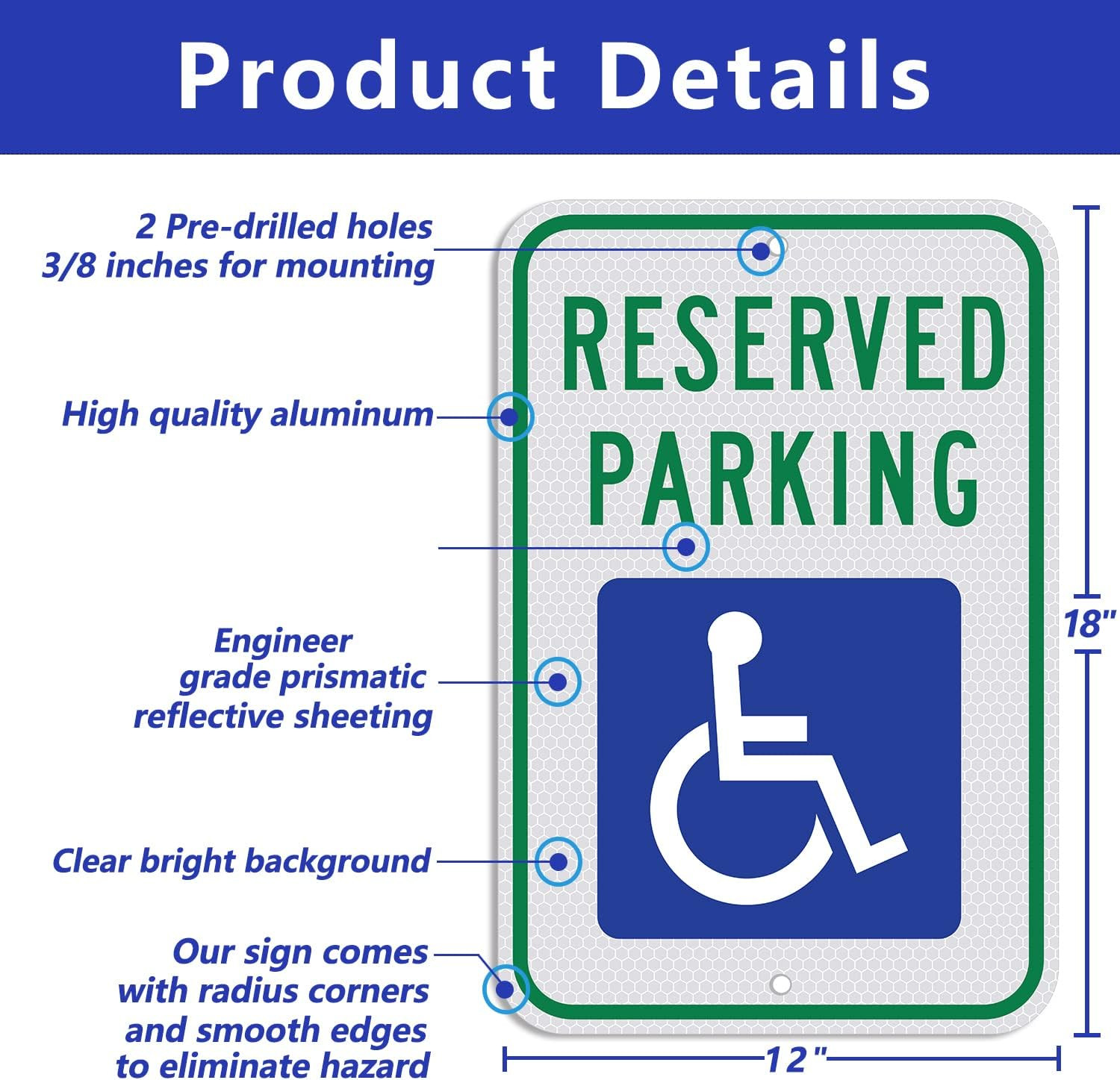 Handicap Parking Sign-18 X 12 Inch Aluminum Sign, with ADA Accessibility Symbol,