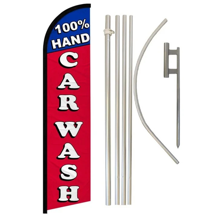 100% Hand Car Wash Auto Wash Variation Windless Advertising Banner Flag Pole Kit