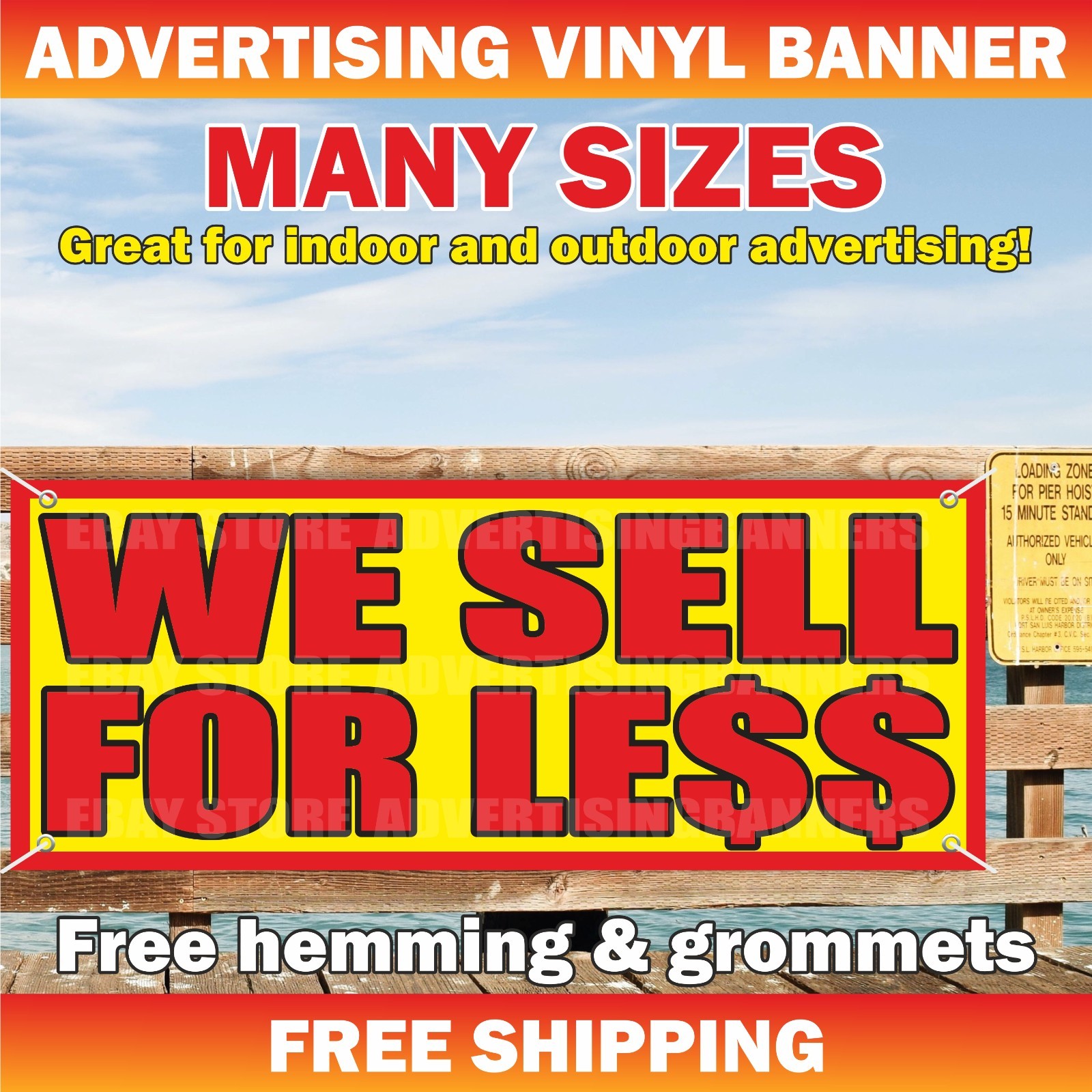 WE SELL FOR LESS Advertising Banner Vinyl Mesh Sign Sale Discount Clearance Shop