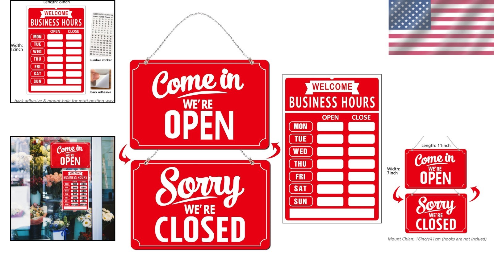 Durable Open/Closed Business Sign Set with Customizable Hours