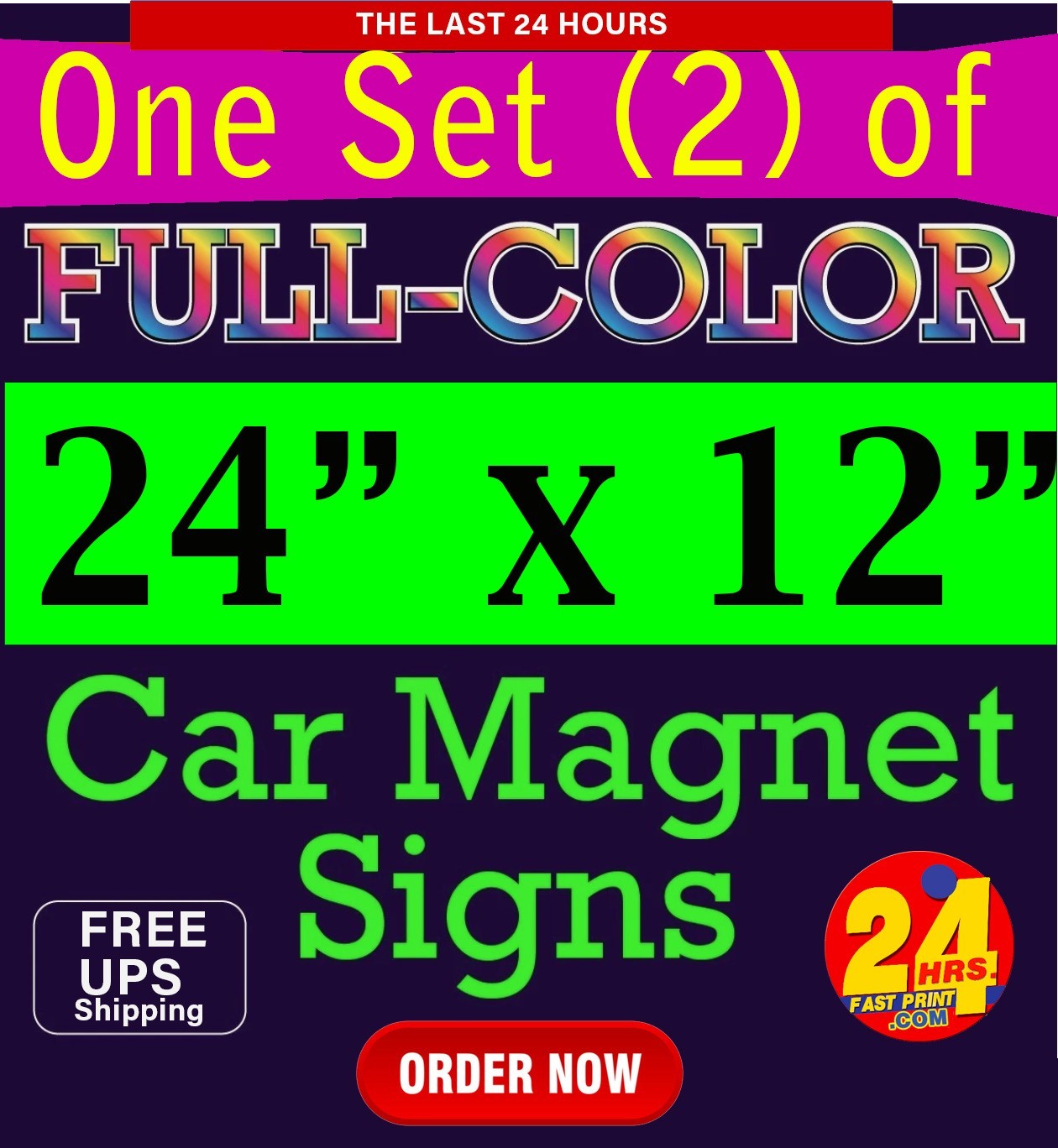 24″ x 12″ Custom Car Magnetic Vehicle Signs in Full Color (Set of 2) Automobile