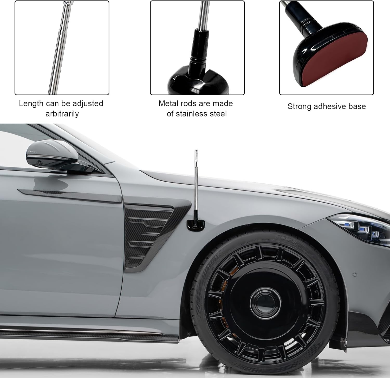 Car Bumper Corner Antenna Pole Adjustable Chrome Poles Set 11x2x1.5 in 2 Pk