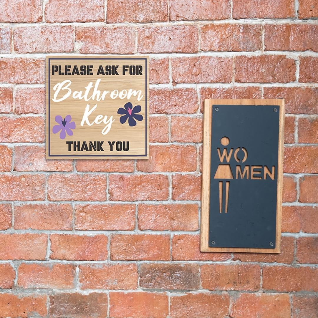 Square Plus Please Ask For Bathroom Key Thank You Wall or Door Sign | Public …