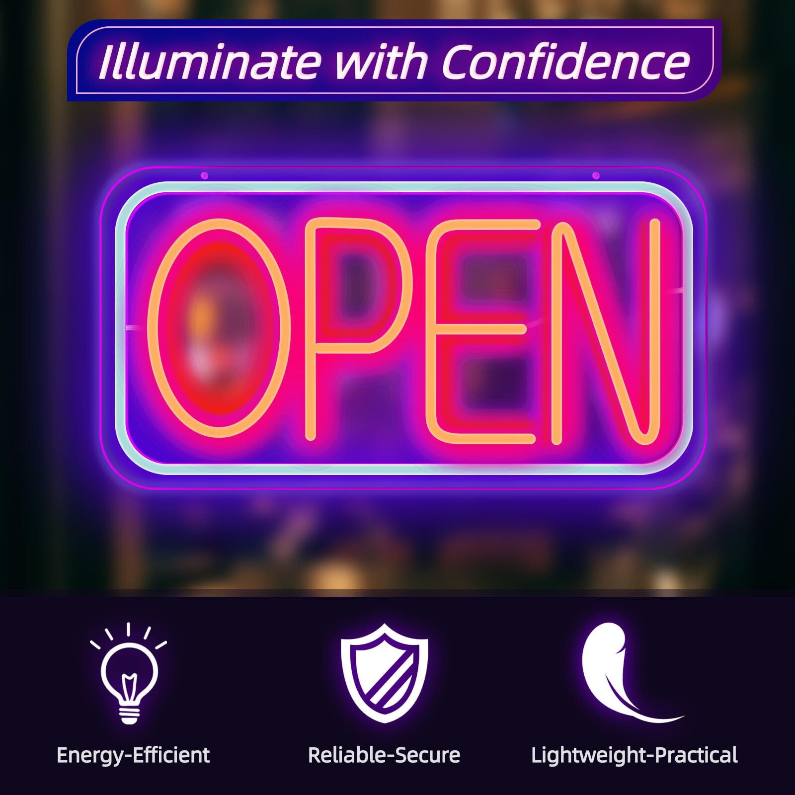 LED Neon Open Sign for Business 16.7″x9.2″ Ultra Bright ON/OFF Switch Adjustable