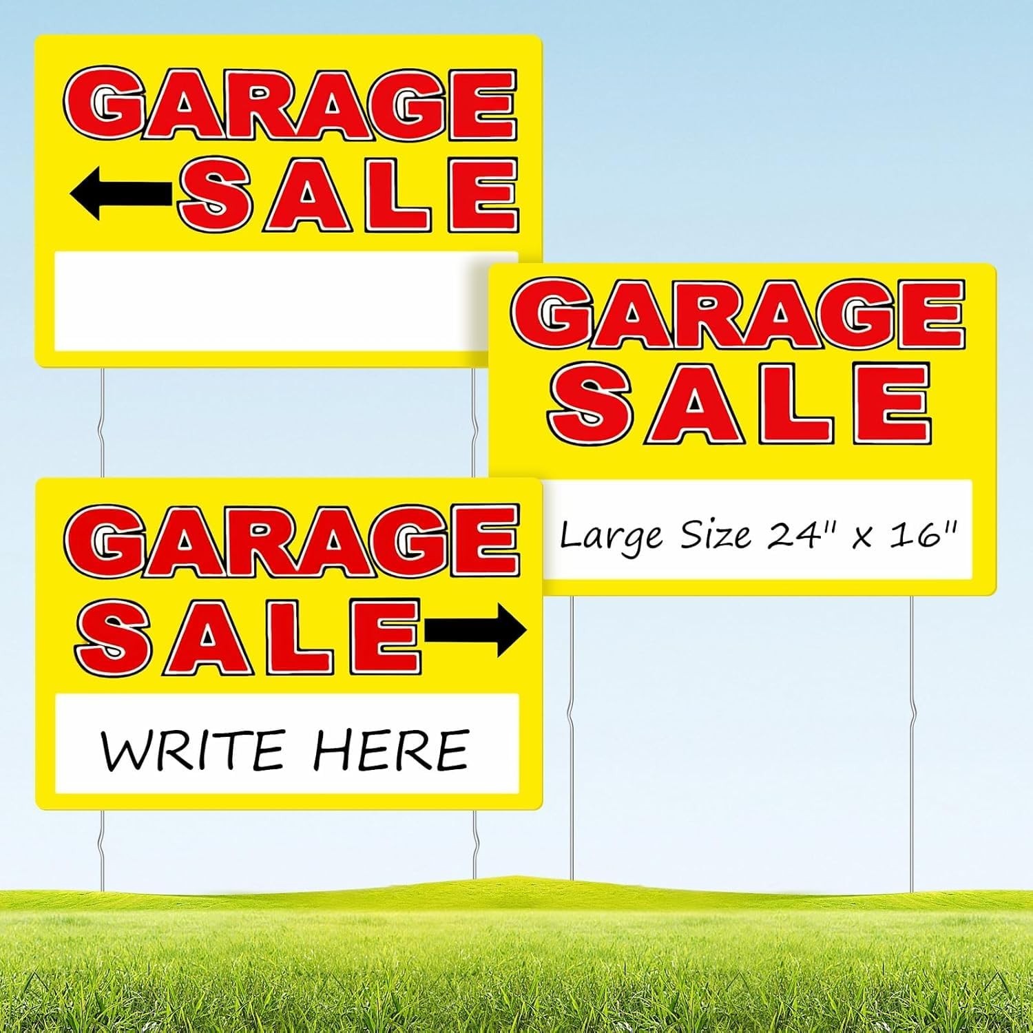 Garage Sale Sign, Large Size 24″ x 16″ Garage Sale Signs with Stakes, 3PCS Do…
