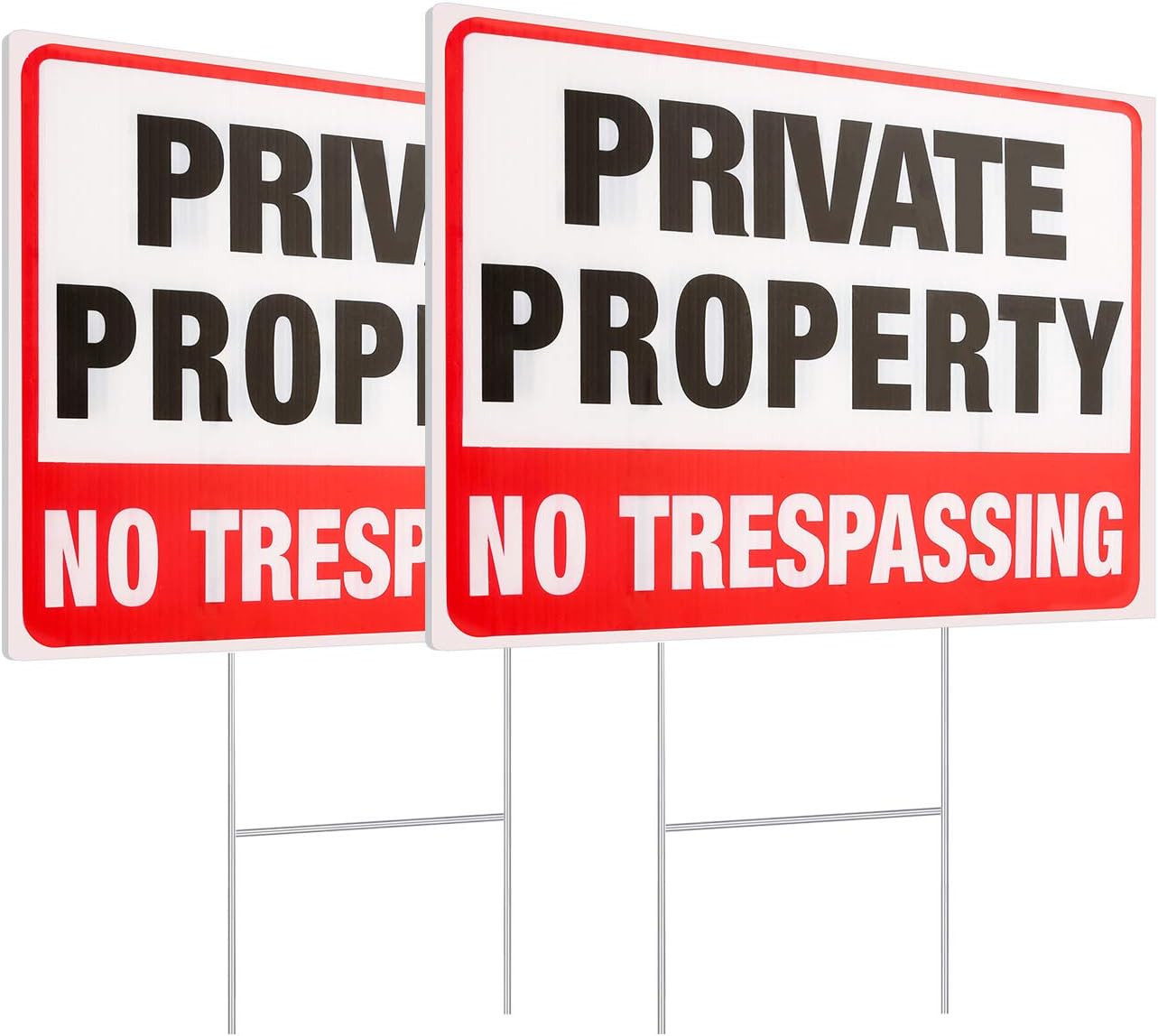 2 Pack Private Property No Trespassing Signs with Metal Wire H-Stakes, 12” X 9′
