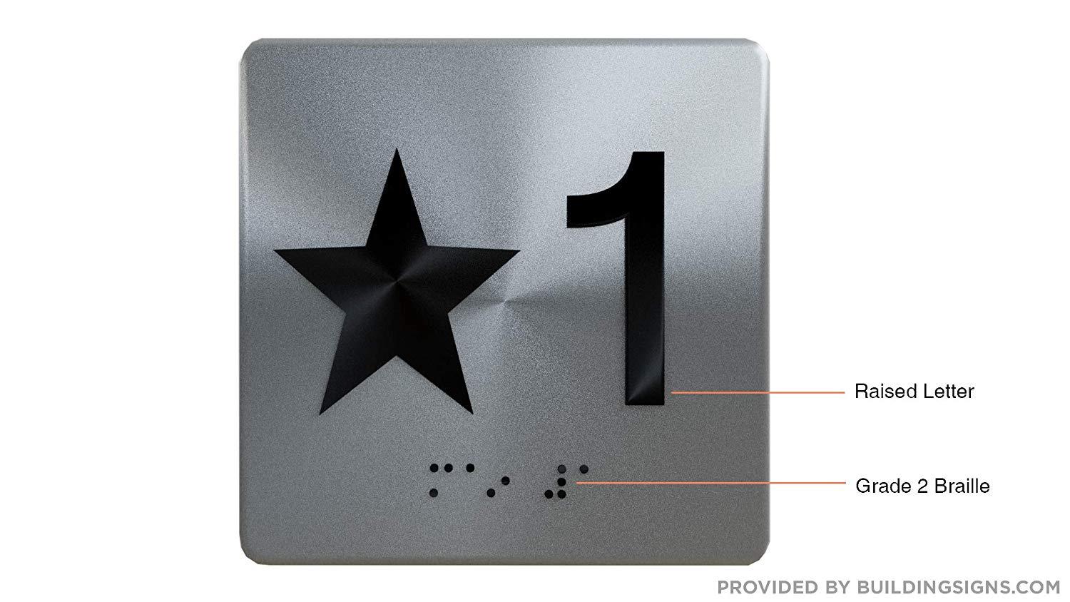 Star 1 (Star 1ST) Elevator Jamb Plate Sign with Braille and Raised..-REF24-1027