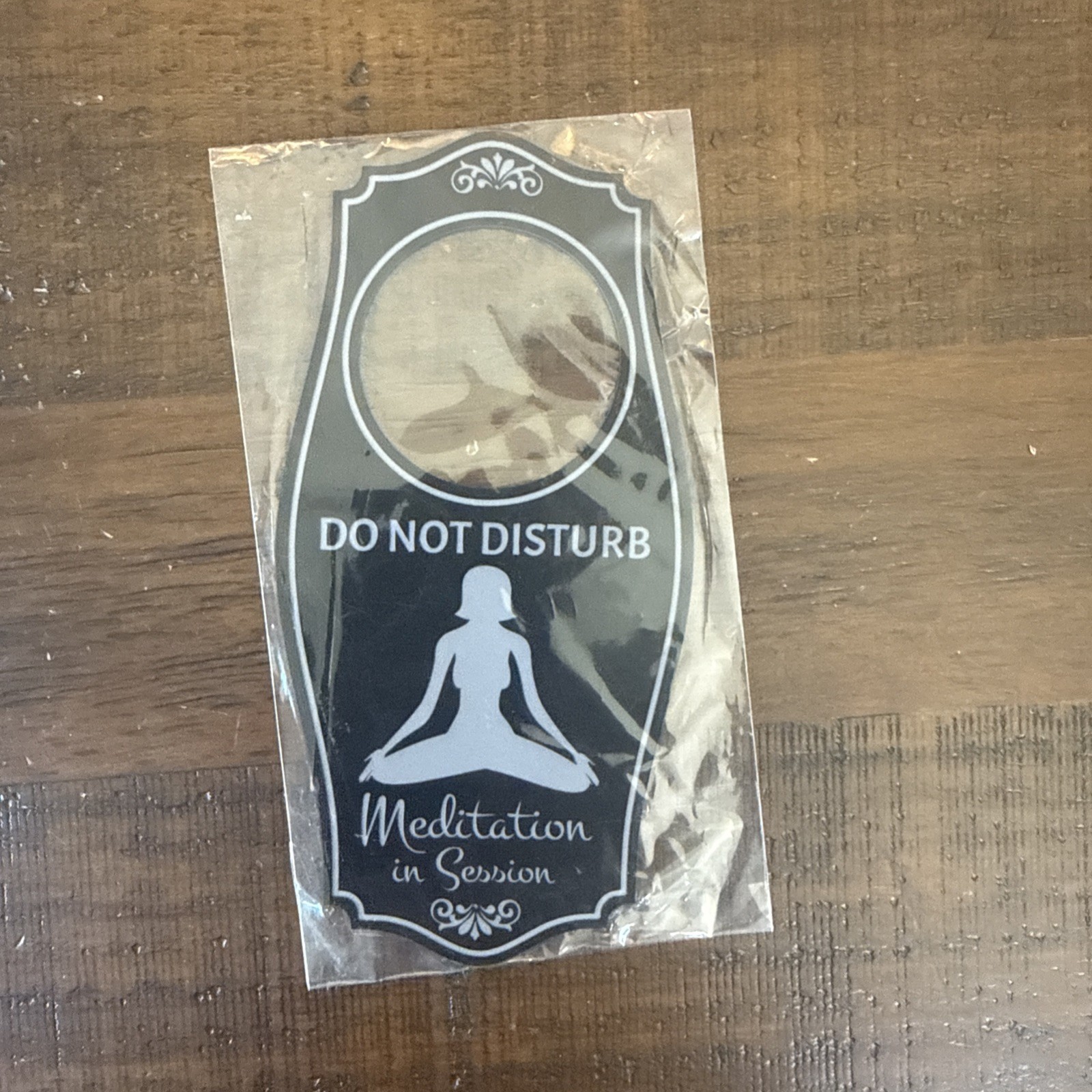 Do Not Disturb Meditation In Session Door Hanger Black Silver 4″ x 8″