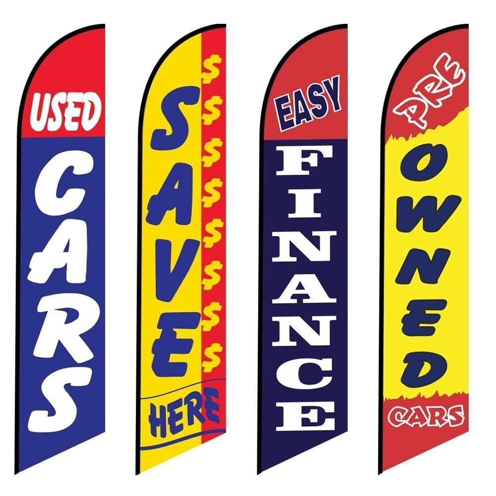 Pack of 4 Tall Swooper Windless Feather Flags – USED CAR, SAVE HERE, EASY…