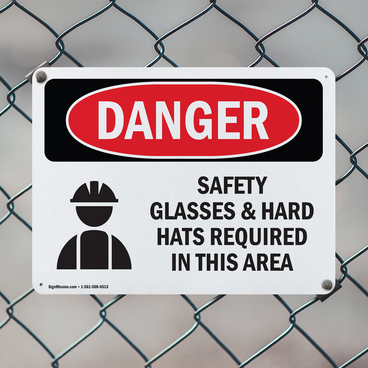 (2 Pack) Safety Glasses And Hard Hats Required Symbol OSHA Danger Sign Decal