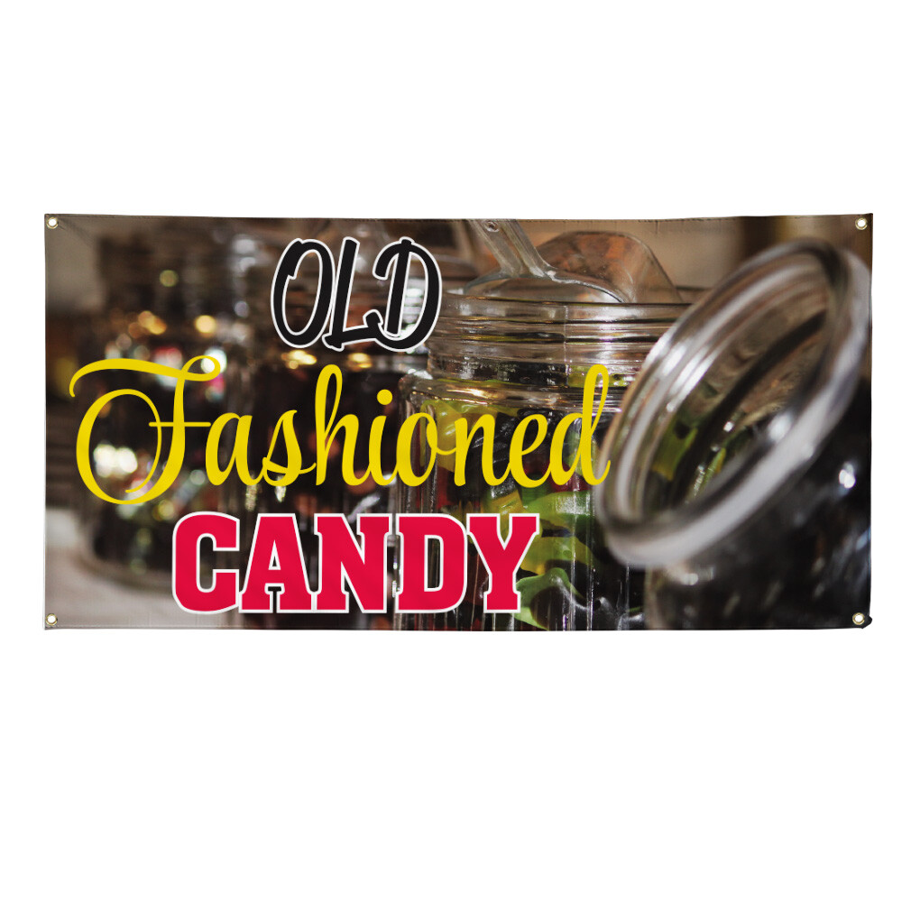 Vinyl Banner Multiple Sizes Old Fashioned Candy Advertising Printing A Retail