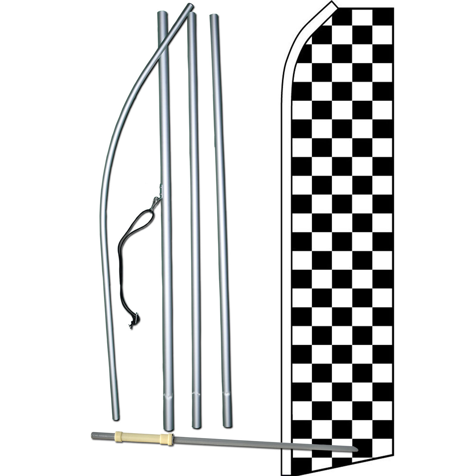 Black And White Checkered Flag with Flag Pole and Spike