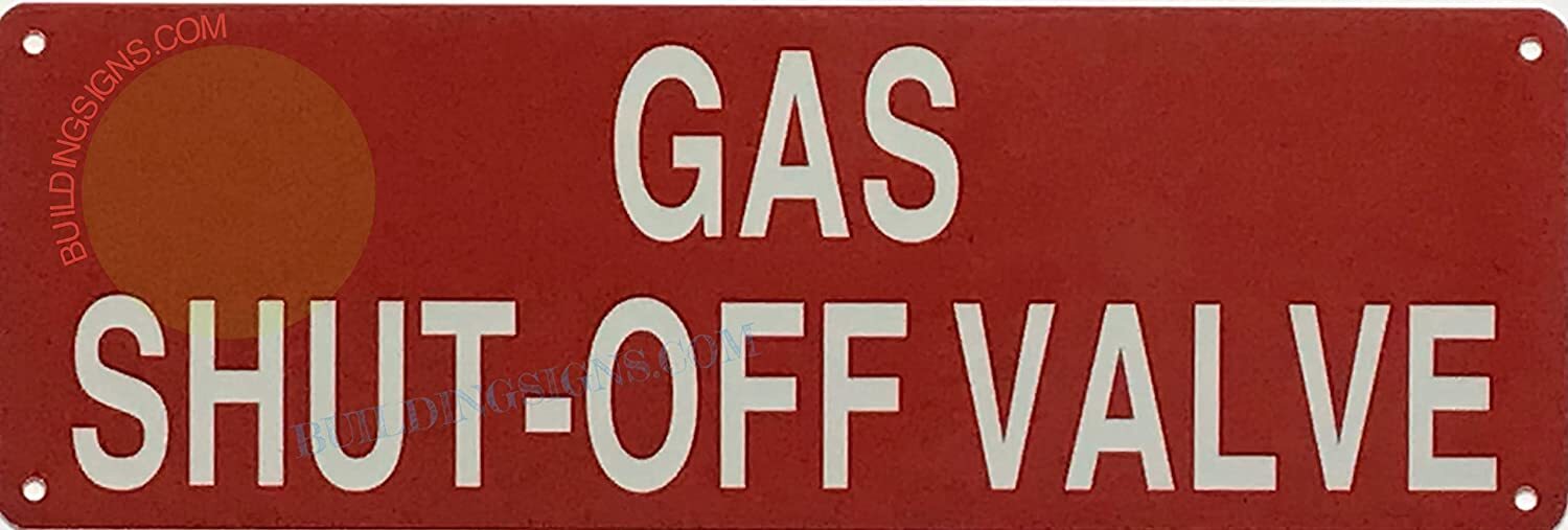 Gas Shut-Off Valve Sign (Reflective, Aluminum, RED Background, 4X12-REF24-1027