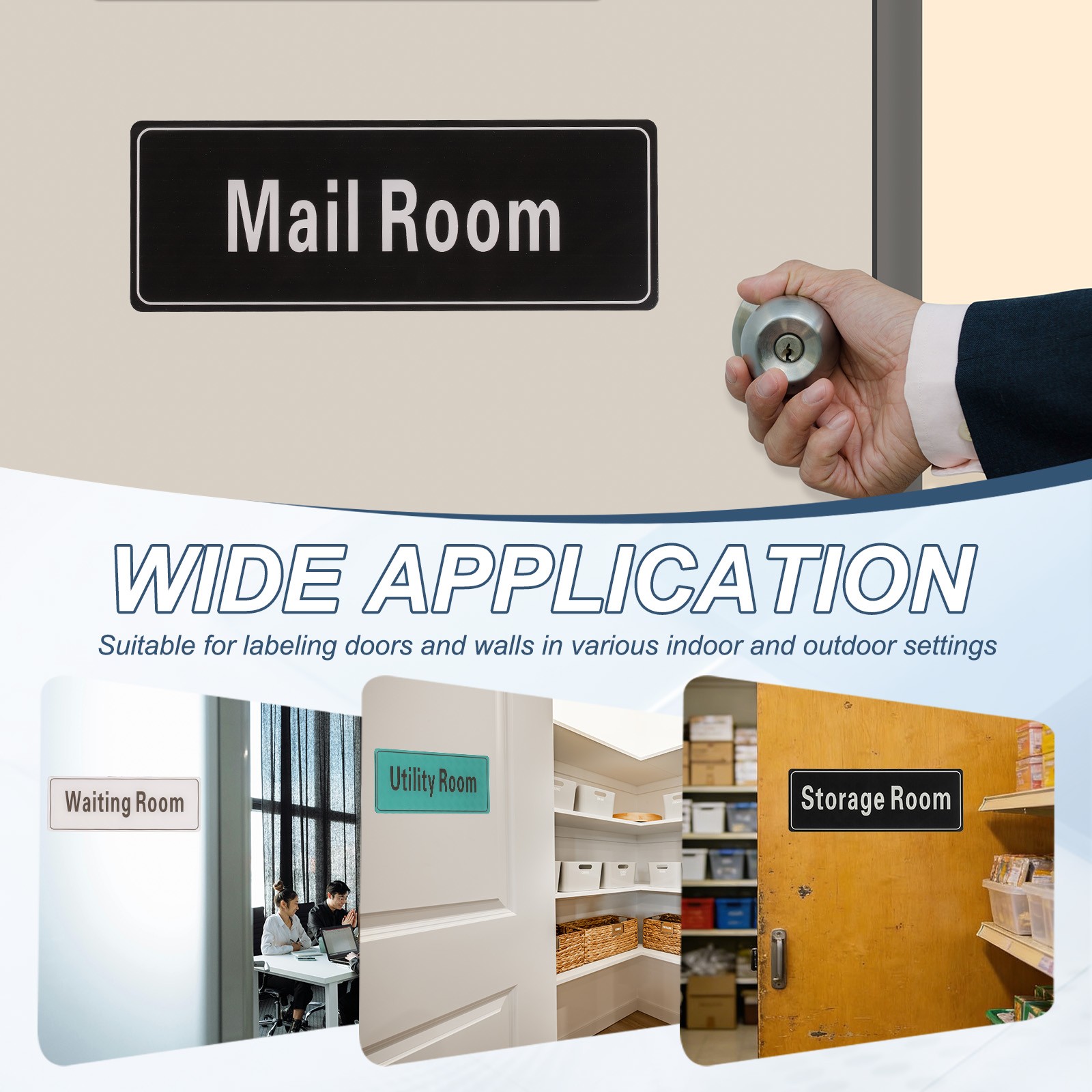 9″x3″ Storage Room, 1Pcs Room Door Sign Self-Adhesive, Black with White Text