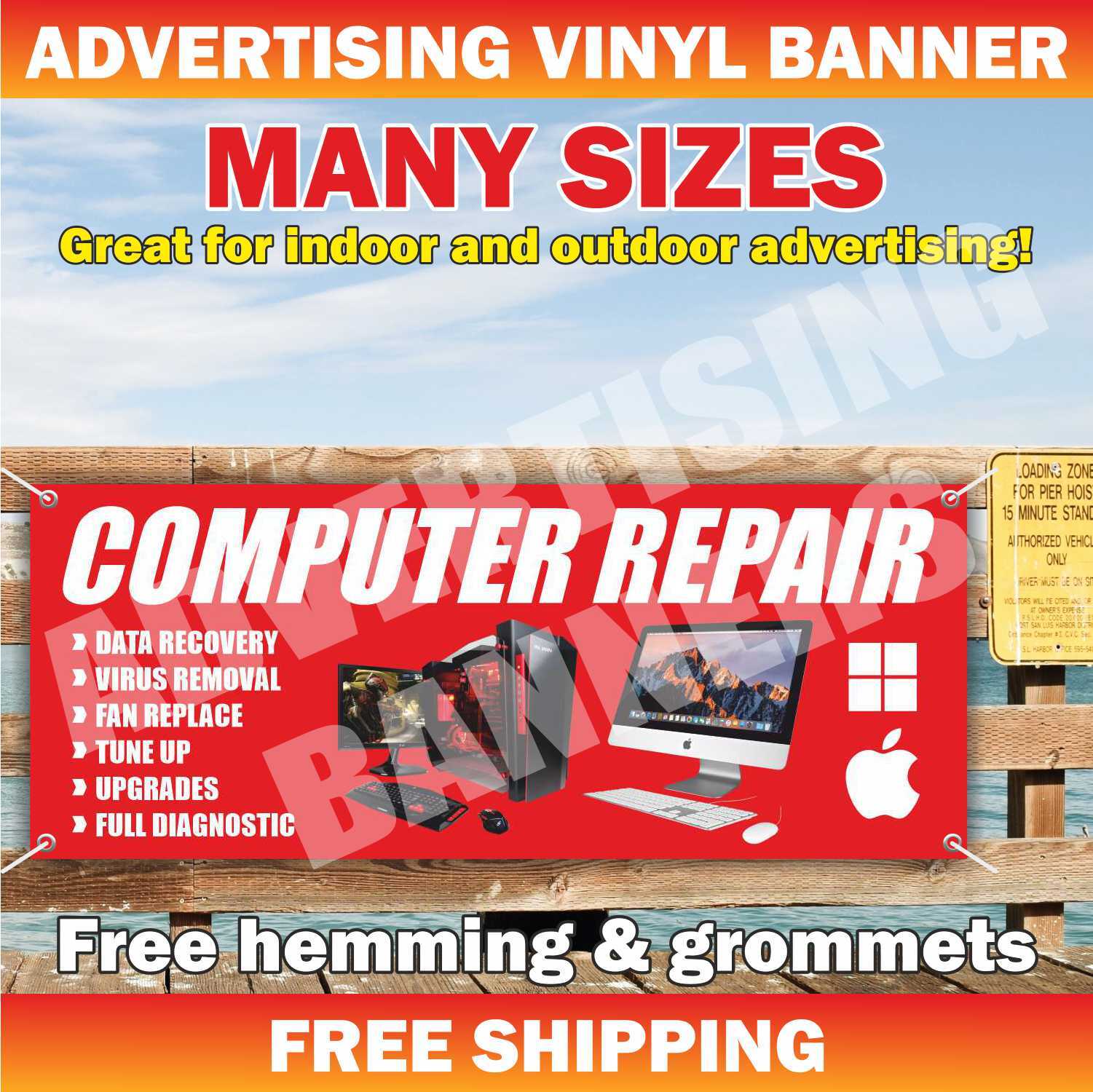 COMPUTER REPAIR Advertising Banner Vinyl Mesh Sign Data Recovery Virus Removal