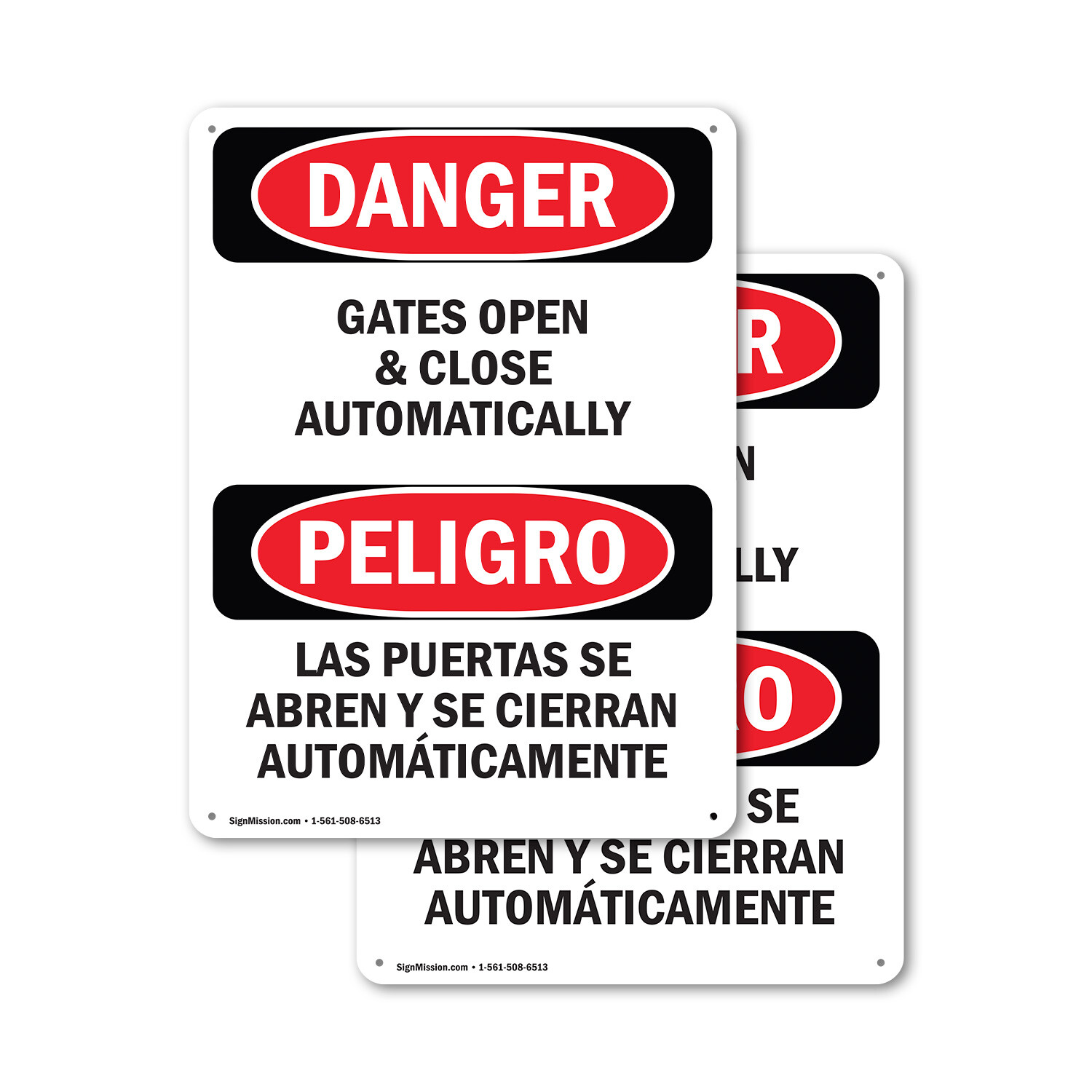 (2 Pack) Gates Open And Close Automatically Bilingual OSHA Danger Sign Decal