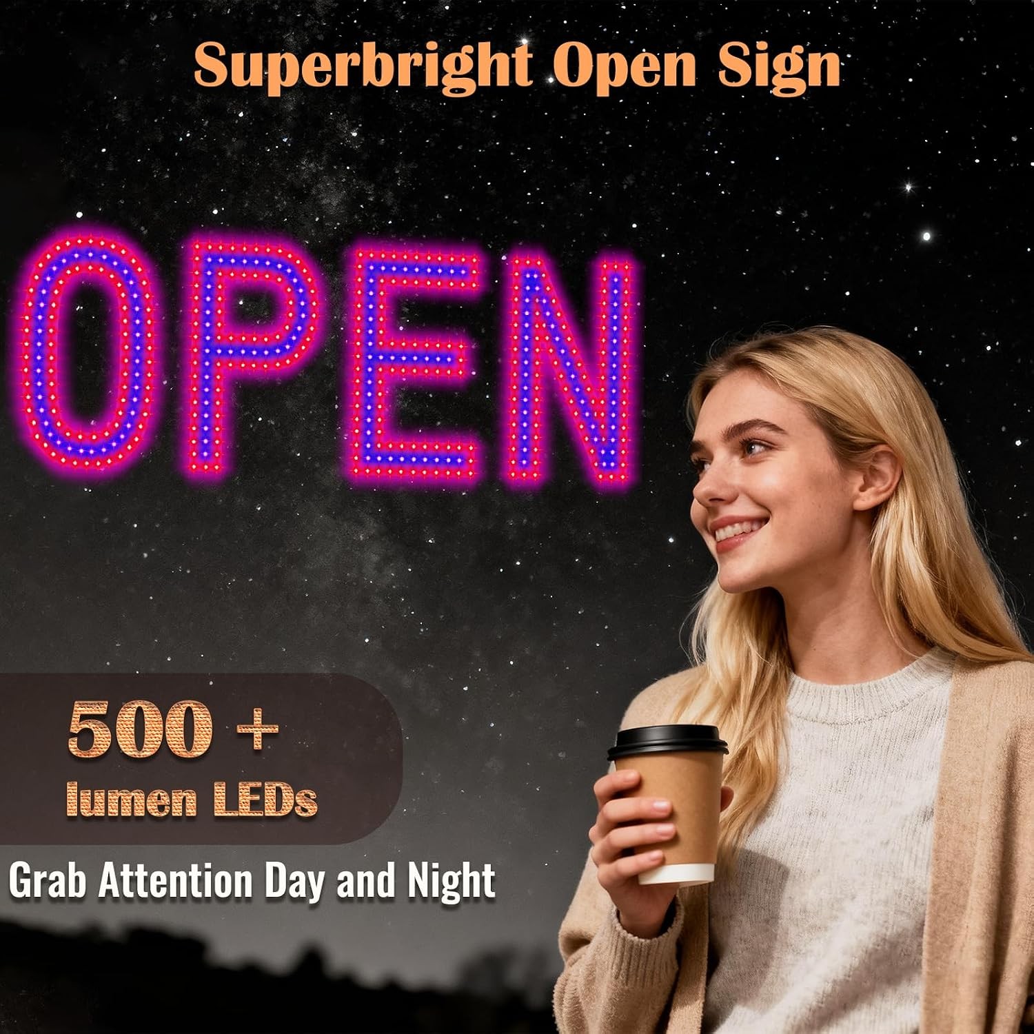 Large Ultra Bright 30×10 LED Open Signs for Business Red&Blue Color Retail