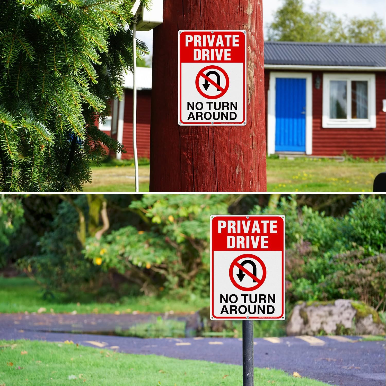 No Turn Around Driveway Signs 2 Pack 14×10 Rust Free Aluminum Reflective NEW