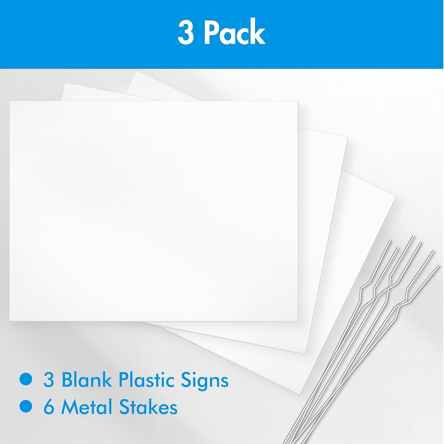 Customizable Blank Yard Signs 3 Pack, Durable Plastic Outdoor Boards w/ Stakes