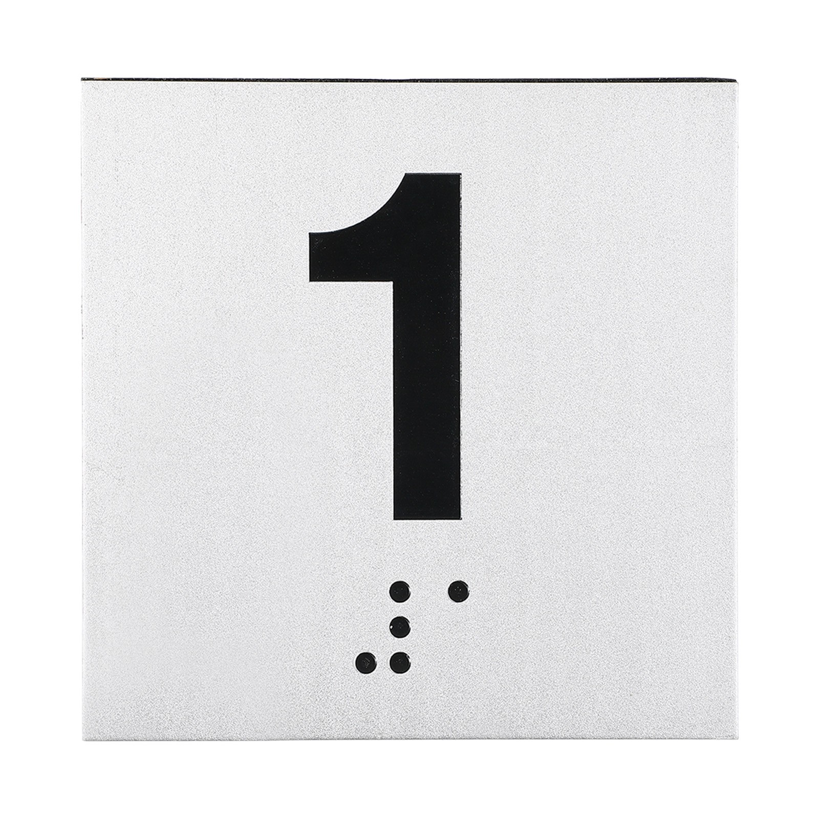 Exam Room Number Sign, 6″ x 6″ Number 1 Sign with Braille, Black on Silver
