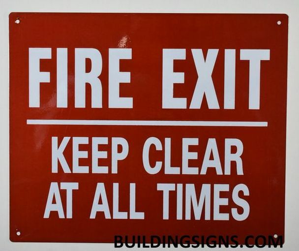 FIRE EXIT Keep Clear at All Times Sign (RED Background, 10X12 inch)-REF24-1027
