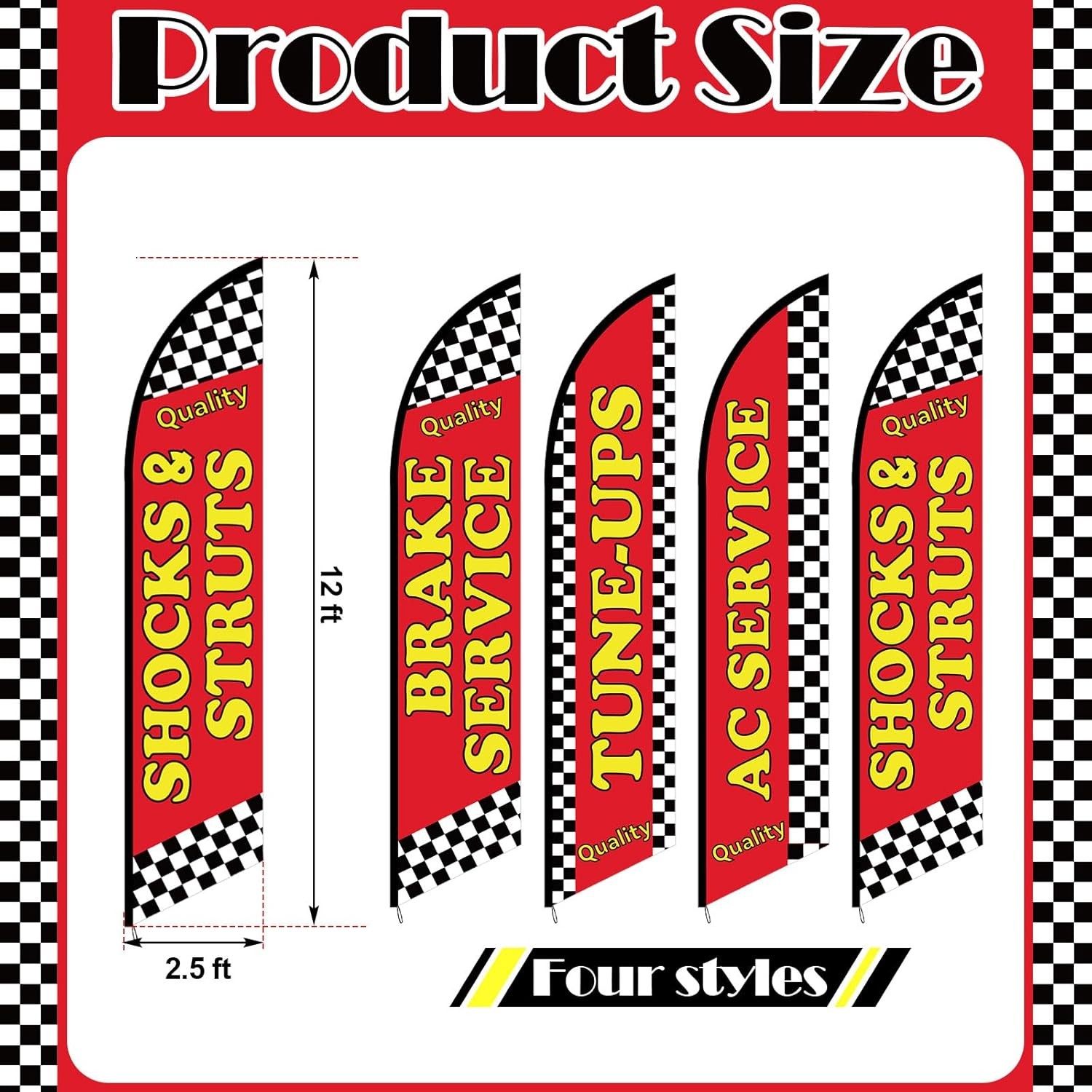 Large Auto Repair Shop Feather Flag 4 Pcs 12 x 2.5 ft Open Business
