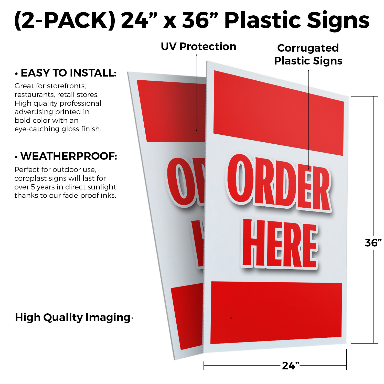 Order Here 24″ x 36″ 2 Pack Of Store Sign Plastic Or Decal