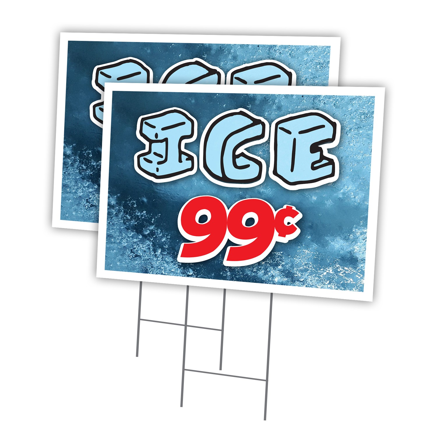 Ice 99 Cents Multi-Pack of Yard Signs & Stake Coroplast Bags of Ice Lb Advertisi