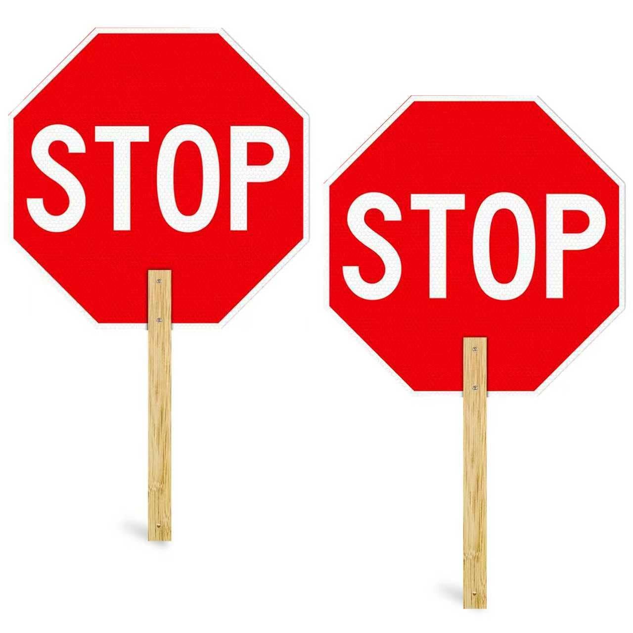 2 PCS 13×13 Inch Handheld Stop Sign Aluminum Reflective With Handle Guard