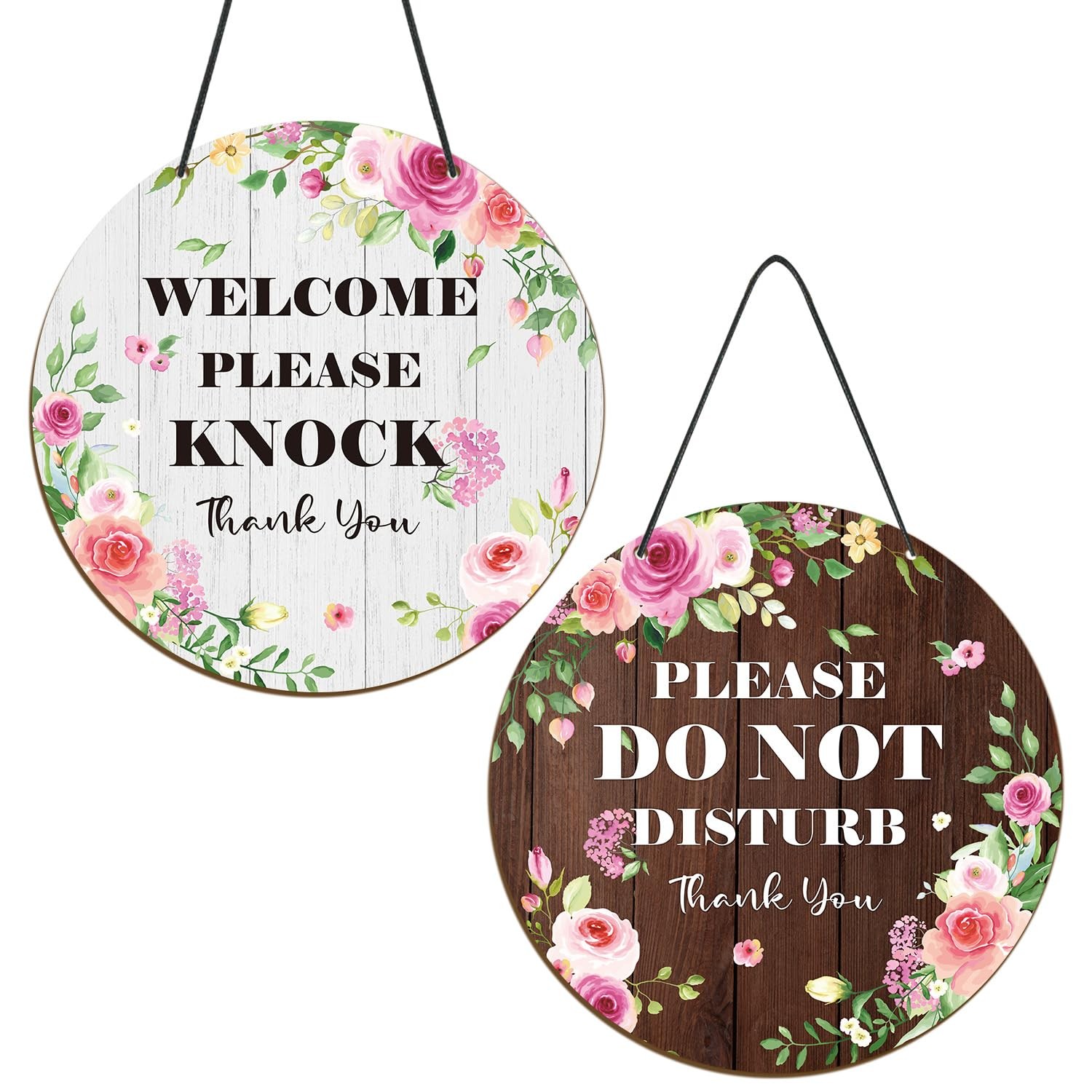 Do Not Disturb Sign, Floral Welcome Please Knock Hanger Plaque