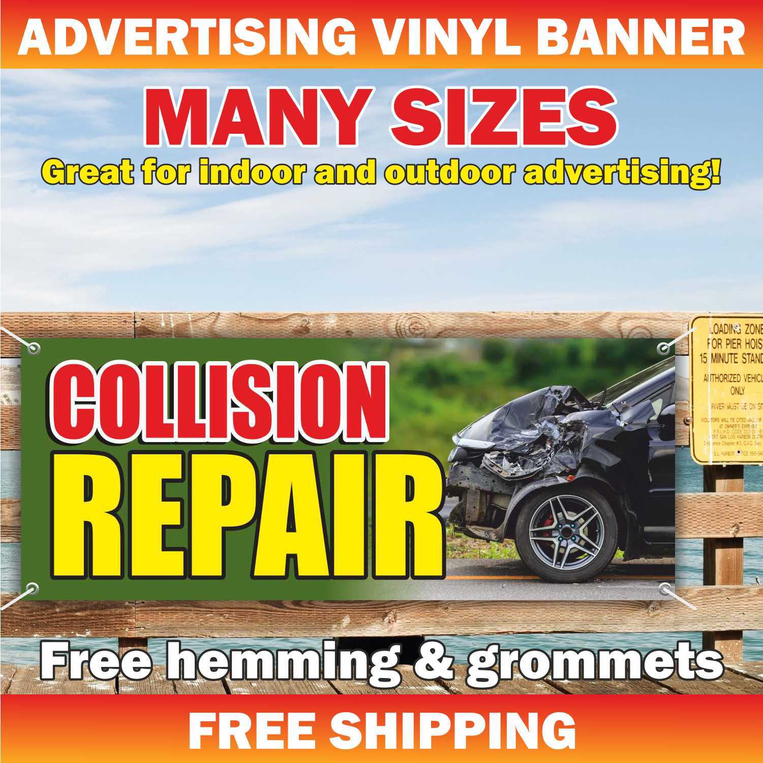 AUTOBODY COLLISION REPAIR Advertising Banner Vinyl Mesh Sign service mechanic
