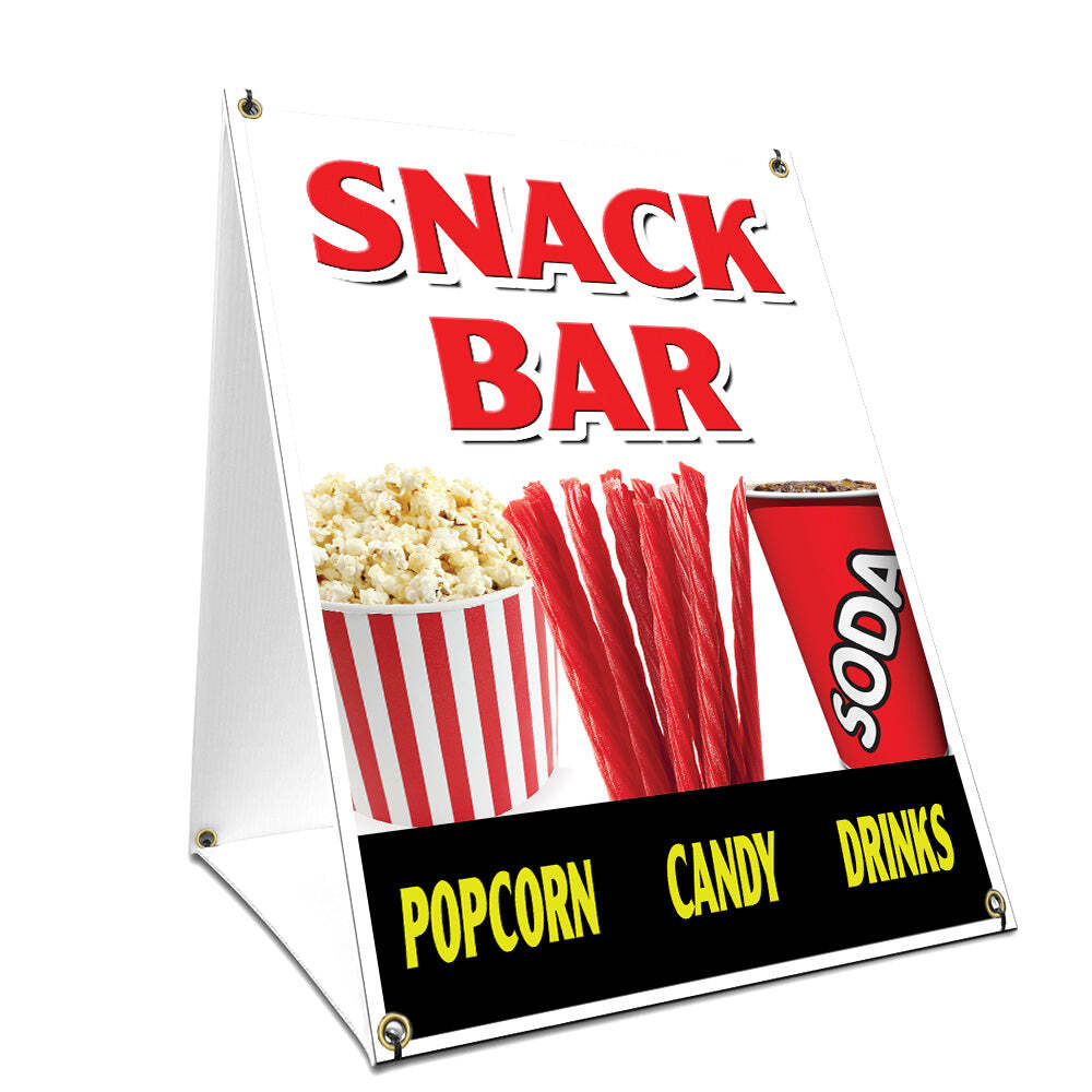 A-frame Sidewalk Sign Snack Bar With Graphics On Each Side