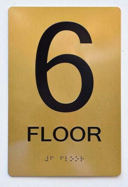Floor 6 Sign- 6th Floor Sign- Gold(Aluminium, Gold/Black,Size 6X9) ….-ref0420