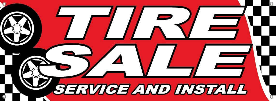 18×48 Inch TIRE SALE SERVICE INSTALL Vinyl Banner Auto Sign With Grommets – rb