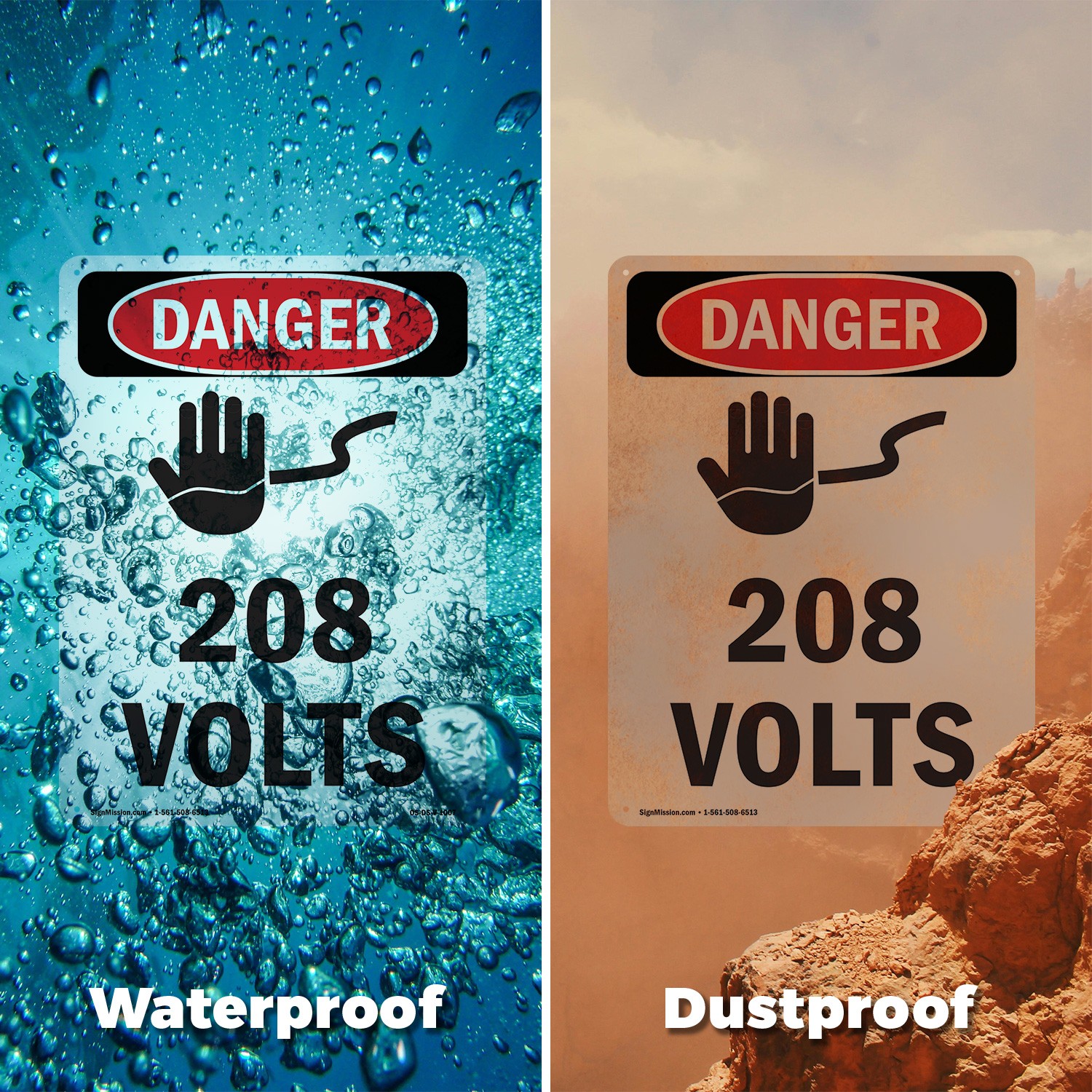 208 Volts OSHA Danger Sign Metal, Plastic, Or Decal – 5 or 10 Pack