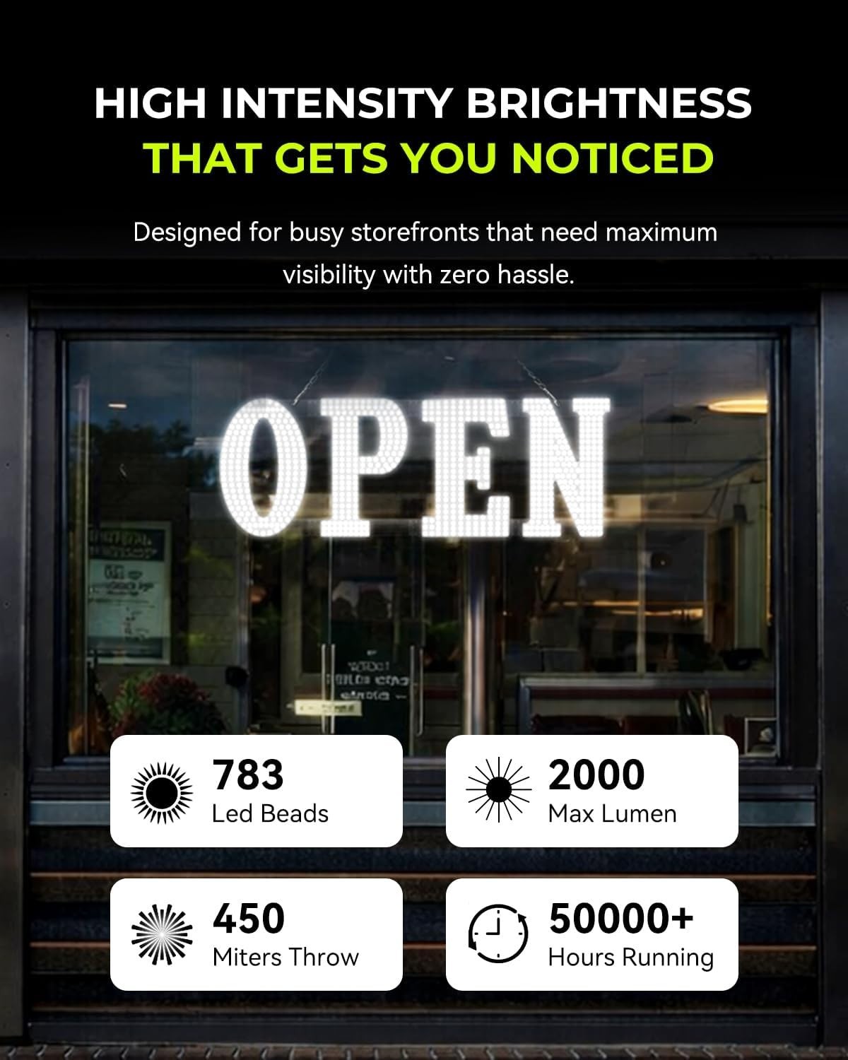 Jumbo LED Open Sign 40″x14″ Ultra Bright, High Visibility, Business Storefront