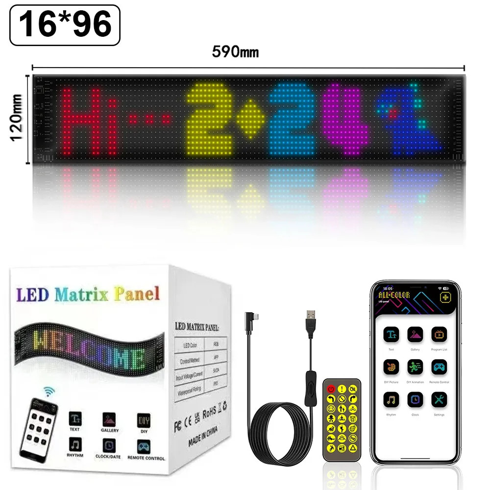 LED DIY Matrix Pixel Panel Led Display Truck Eye Car Sign Animation Bluetooth Ap