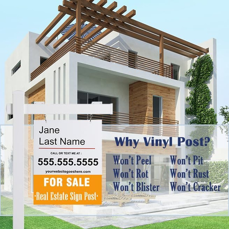 6′ Vinyl PVC Realtor Sign Post with Flat Cap for Open House – White
