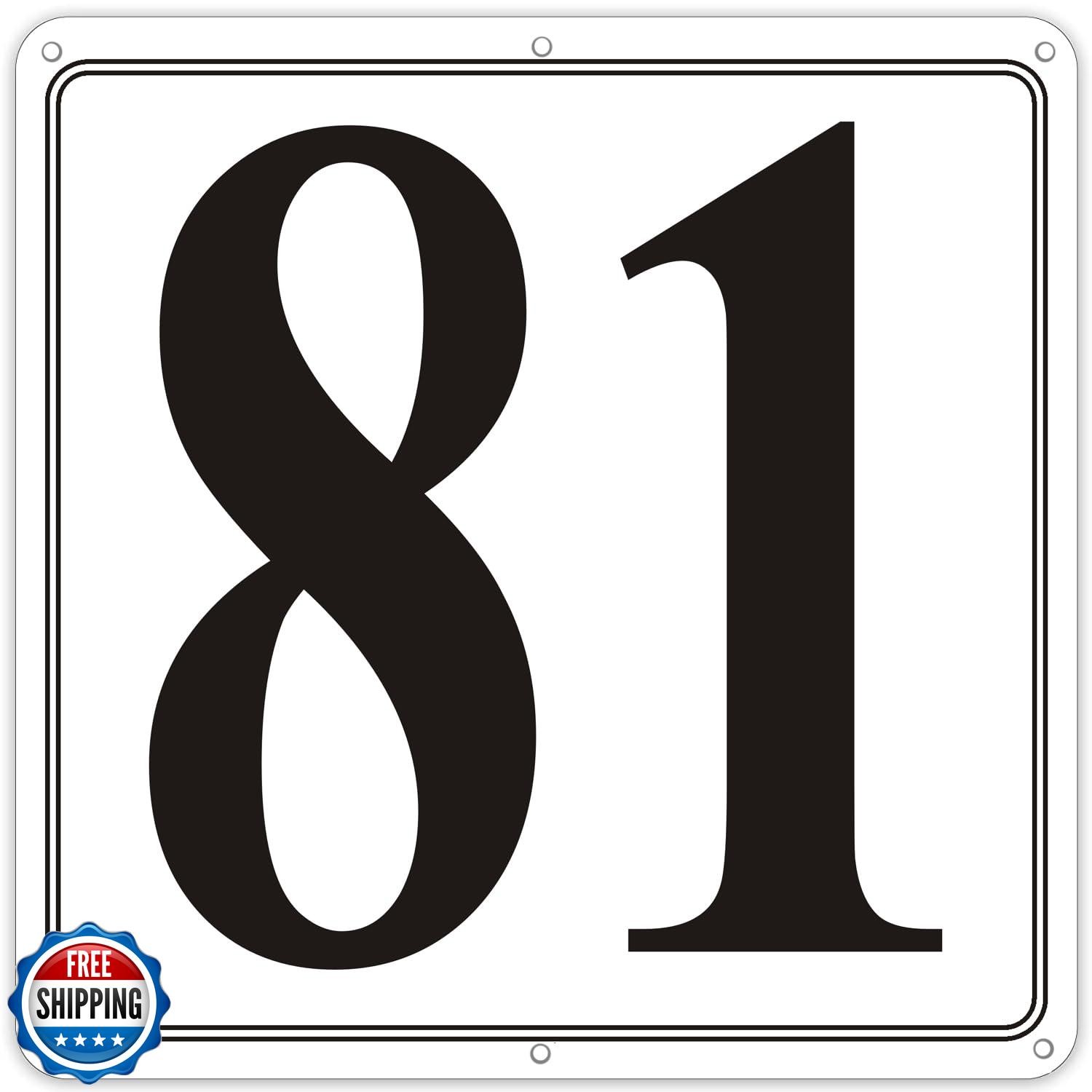 i-CowFun Premium Metal Number Signs 81 – Aluminum 12″ X 12″ Parking Spot Numb