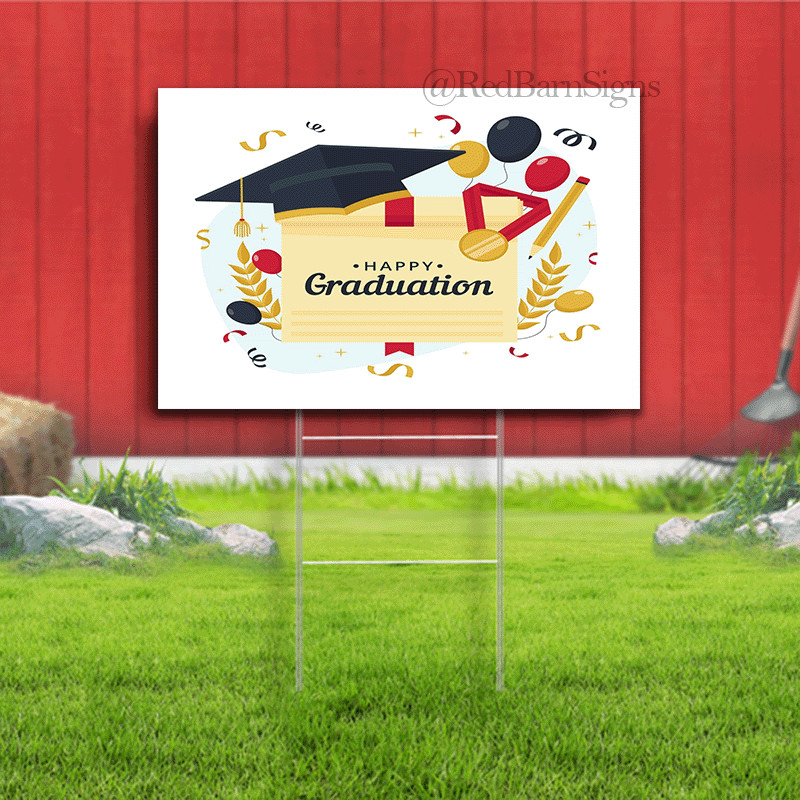 Happy Graduation white yard sign