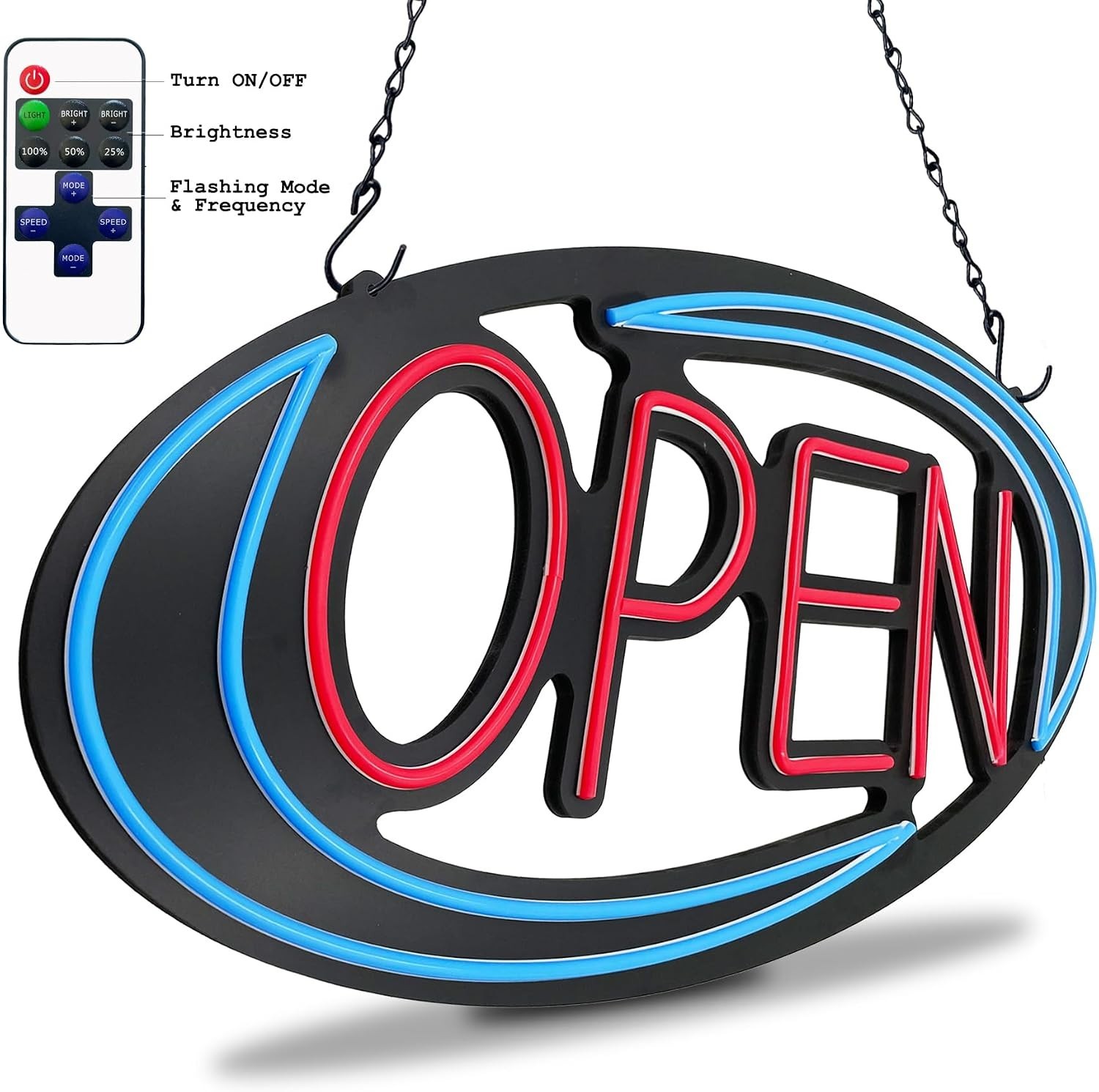 Vibrant Blue & Red 32×16 Open Neon Sign with Remote – Perfect for Storefronts