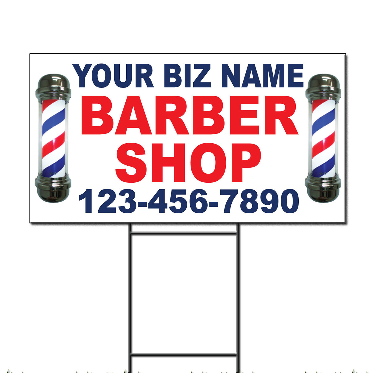 Your Biz Name Barber Shop Phone Custom Red Blue Custom Plastic Yard Sign