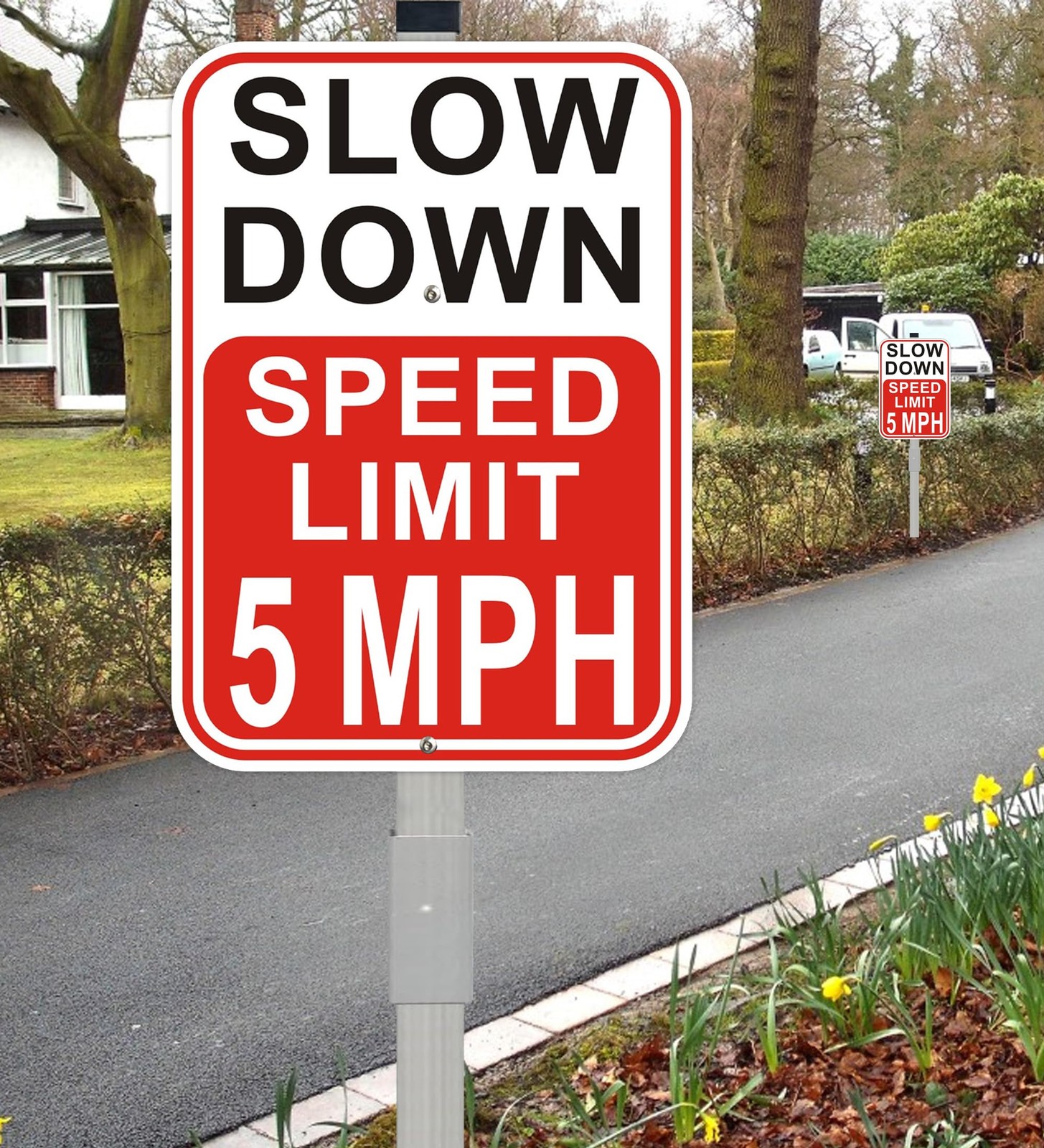 2Pack Slow Down Sign, Speed Limit 5 MPH Sign with 36″ Stakes, 14″×10″ Reflect…